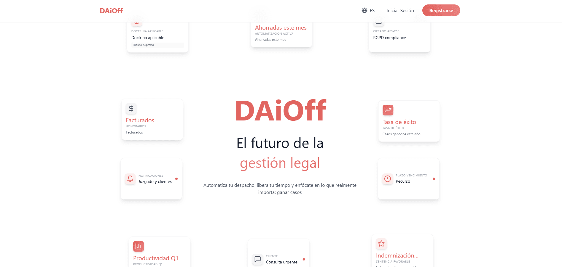 Página principal de la plataforma legal DaiOff