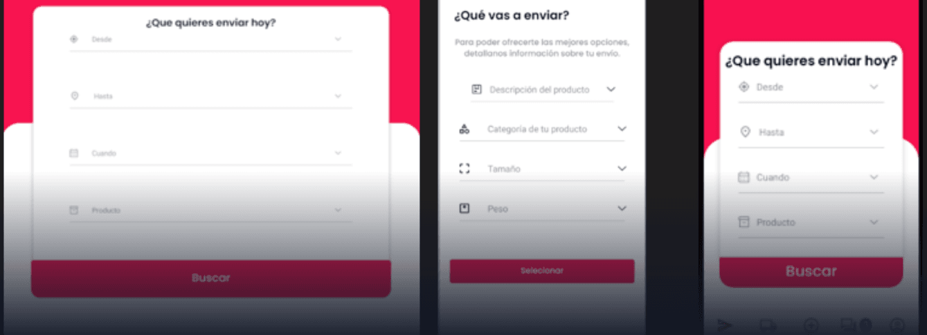 Pantallas de la aplicación mobile Packar