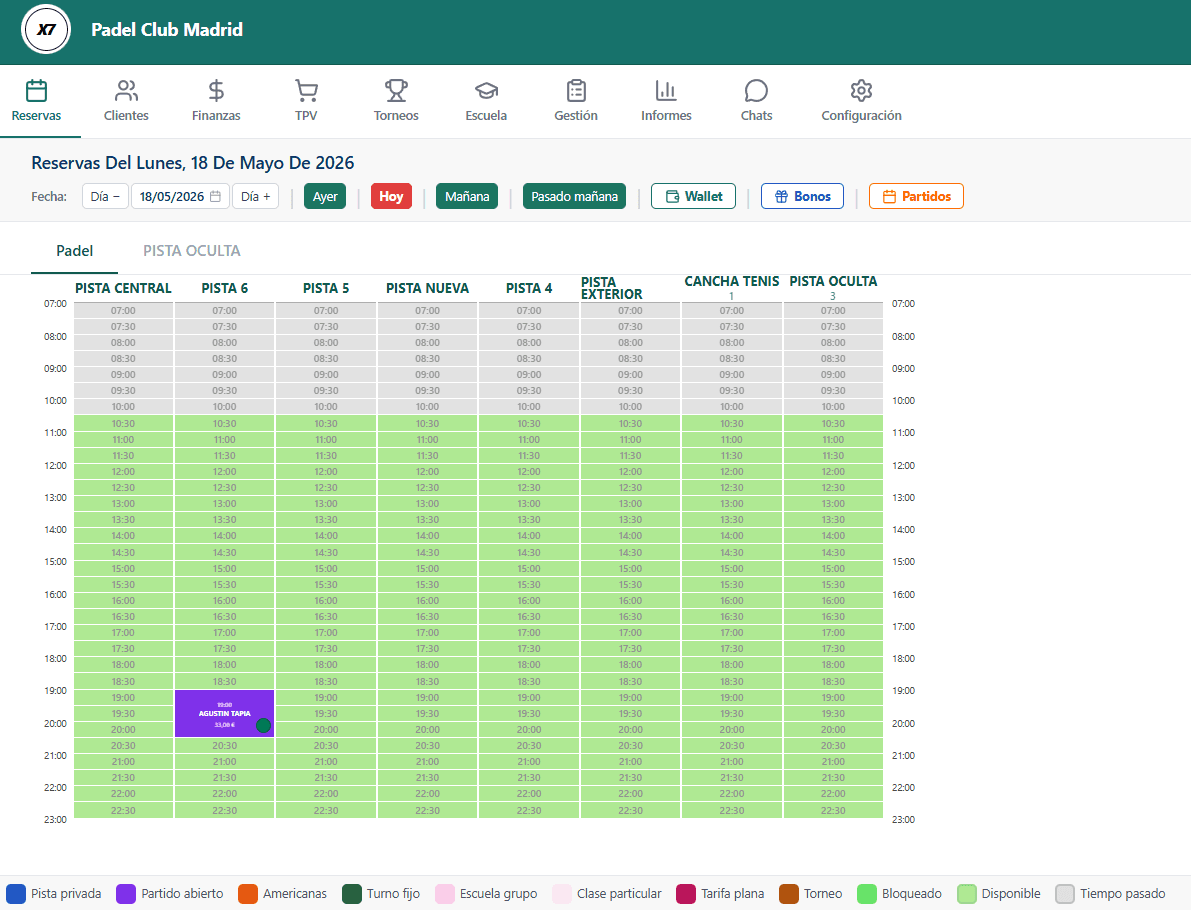 Gestor web de reservas y operaciones de clubes de WeMatch